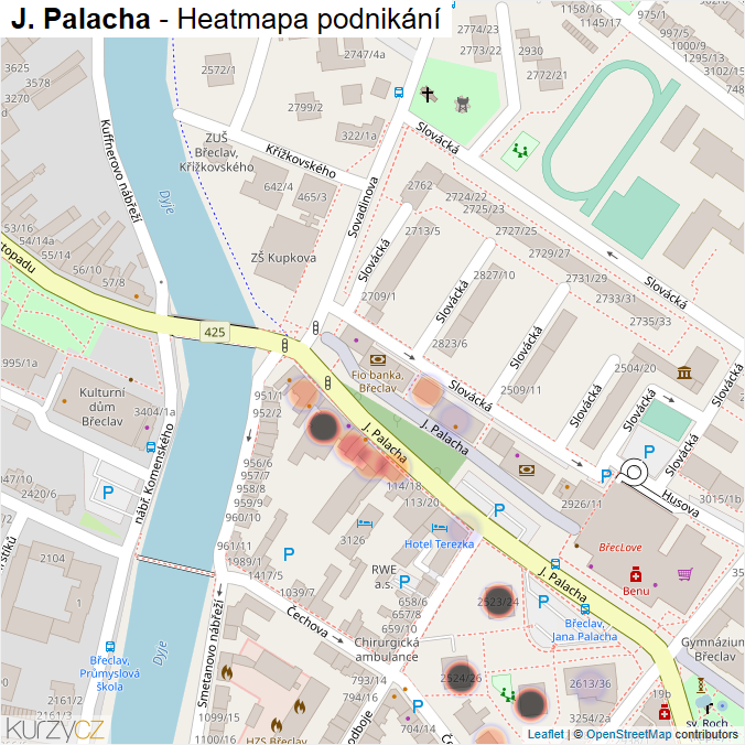 Mapa J. Palacha - Firmy v ulici.