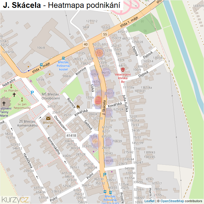 Mapa J. Skácela - Firmy v ulici.