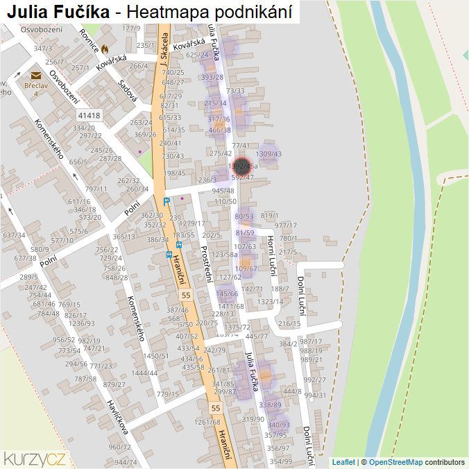 Mapa Julia Fučíka - Firmy v ulici.