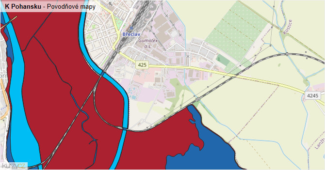 K Pohansku - záplavové mapy stoleté vody
