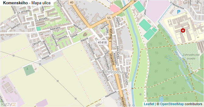 Komenského - mapa ulice