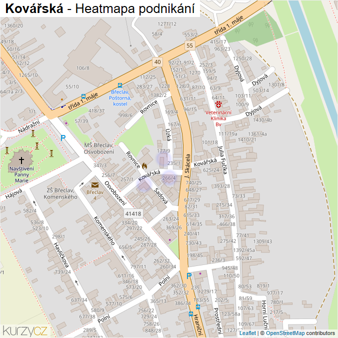 Mapa Kovářská - Firmy v ulici.