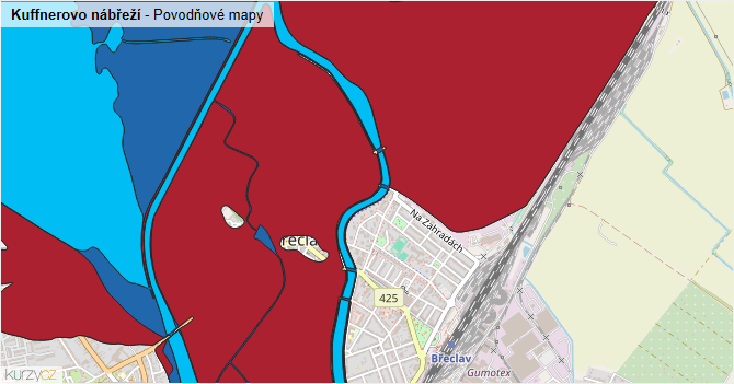 Kuffnerovo nábřeží - záplavové mapy stoleté vody