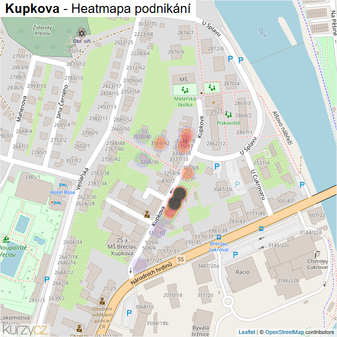Mapa Kupkova - Firmy v ulici.