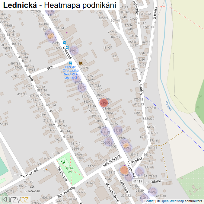 Mapa Lednická - Firmy v ulici.