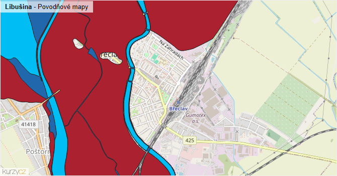 Libušina - záplavové mapy stoleté vody