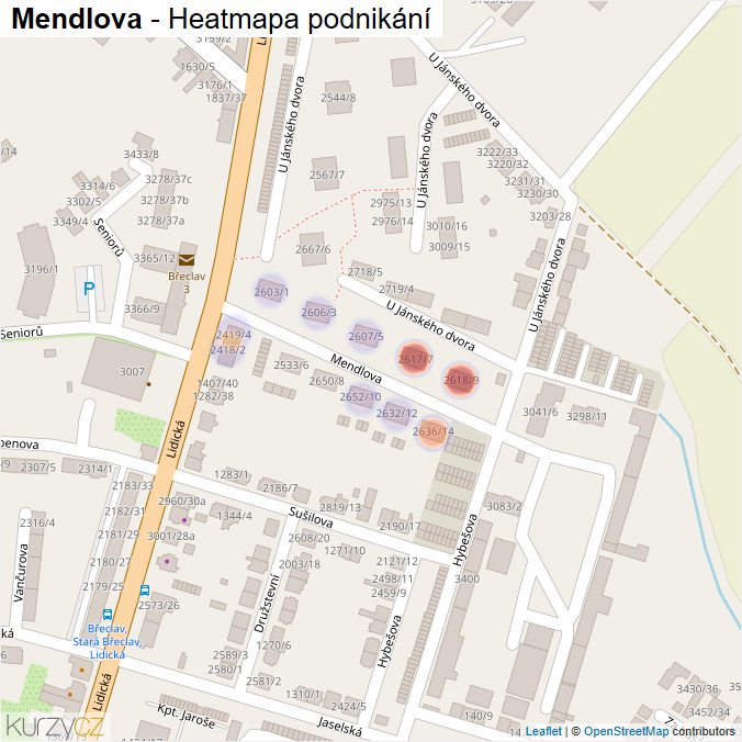 Mapa Mendlova - Firmy v ulici.