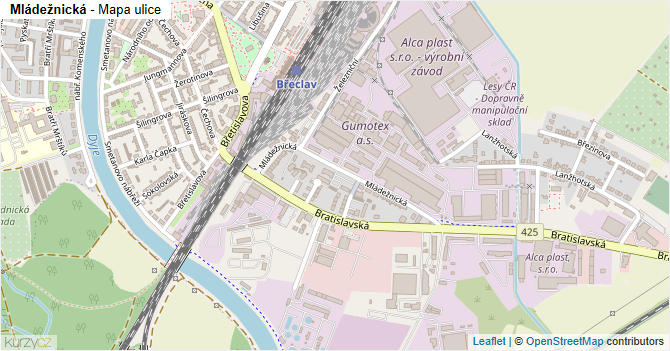 Mládežnická - mapa ulice