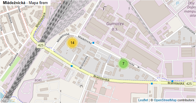 Mládežnická - mapa firem