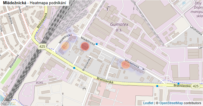 Mládežnická - mapa podnikání