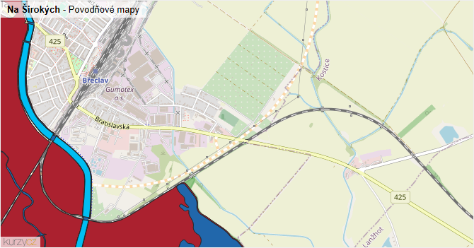 Na Širokých - záplavové mapy stoleté vody