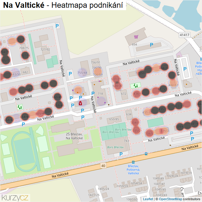 Mapa Na Valtické - Firmy v ulici.