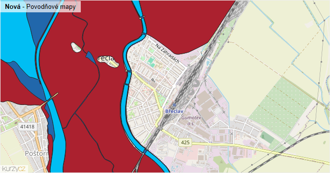 Nová - záplavové mapy stoleté vody