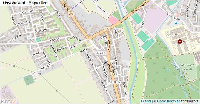Osvobození - mapa ulice