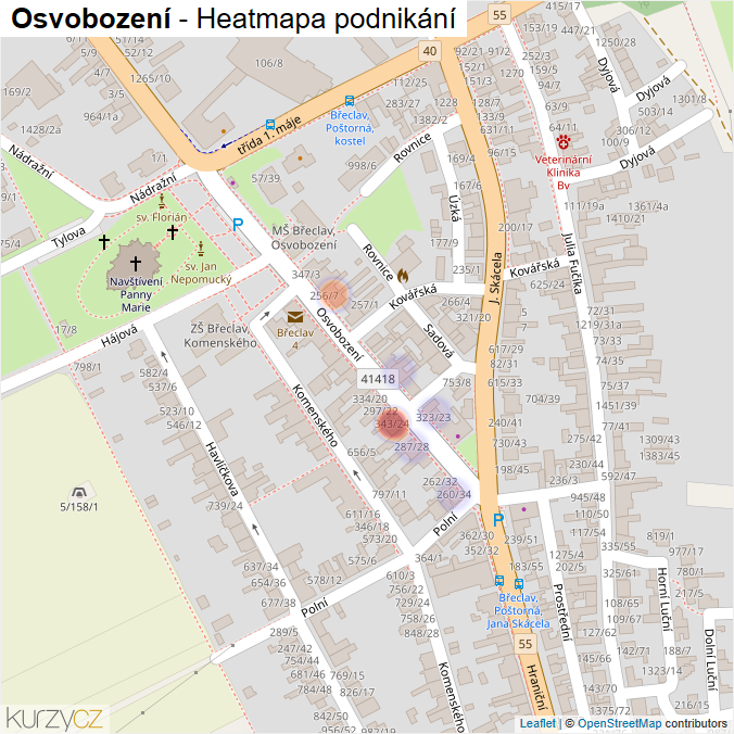 Mapa Osvobození - Firmy v ulici.