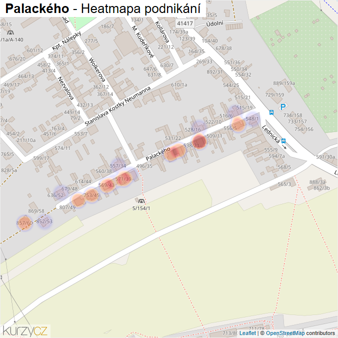 Mapa Palackého - Firmy v ulici.