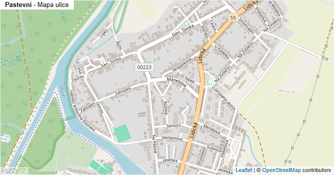 Pastevní - mapa ulice