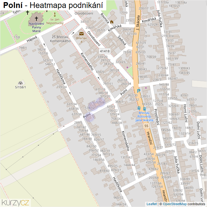 Mapa Polní - Firmy v ulici.