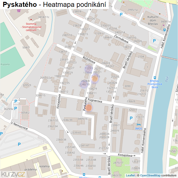 Mapa Pyskatého - Firmy v ulici.