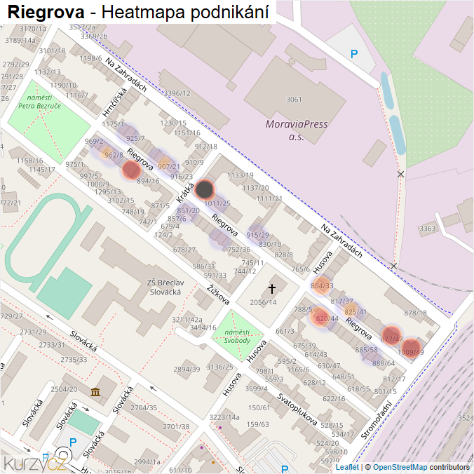Mapa Riegrova - Firmy v ulici.