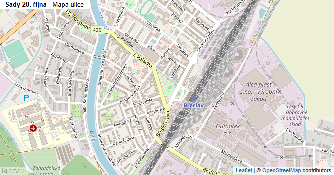 Sady 28. října - mapa ulice
