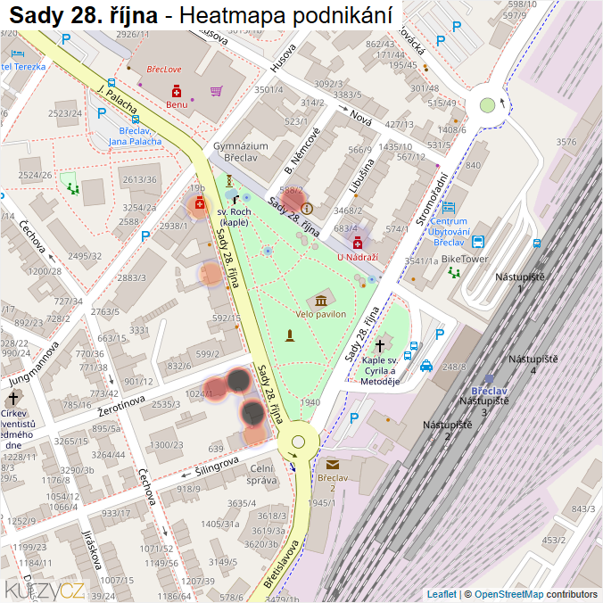 Mapa Sady 28. října - Firmy v ulici.