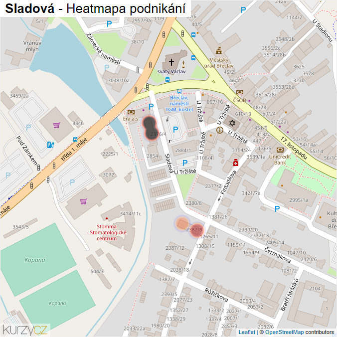 Mapa Sladová - Firmy v ulici.