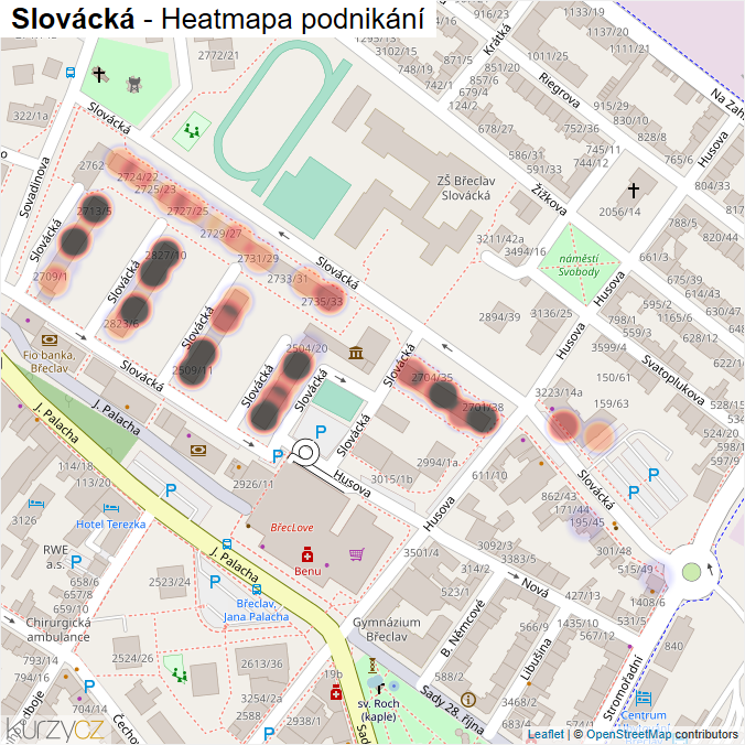 Mapa Slovácká - Firmy v ulici.