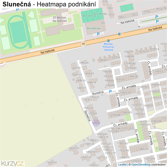 Mapa Slunečná - Firmy v ulici.