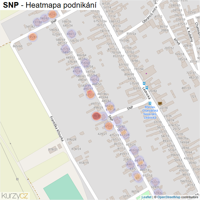 Mapa SNP - Firmy v ulici.