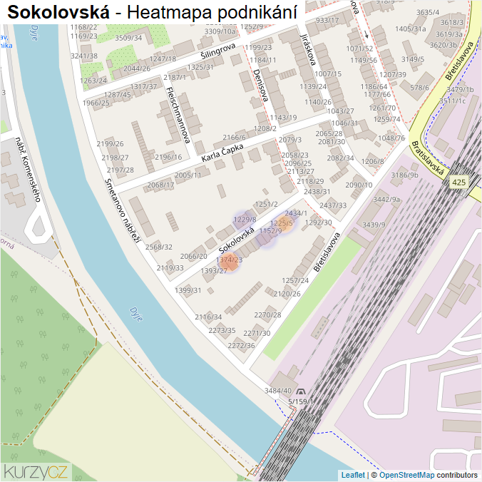 Mapa Sokolovská - Firmy v ulici.