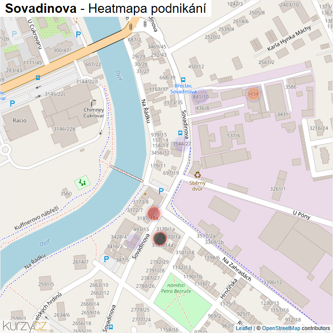 Mapa Sovadinova - Firmy v ulici.