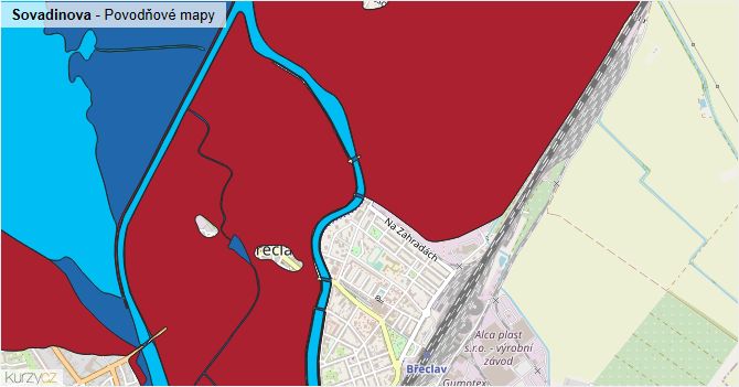 Sovadinova - záplavové mapy stoleté vody
