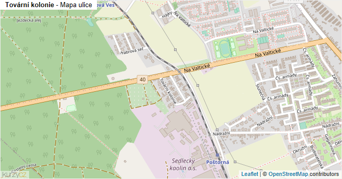 Tovární kolonie - mapa ulice