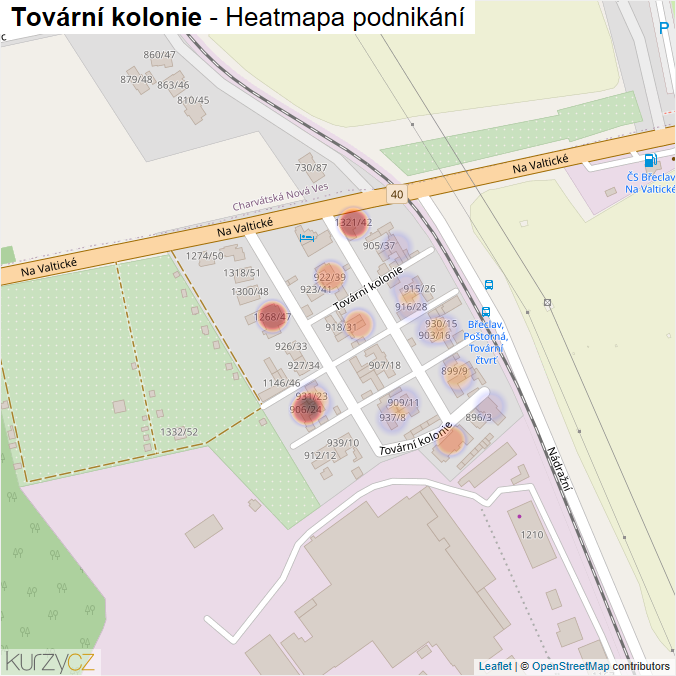Mapa Tovární kolonie - Firmy v ulici.