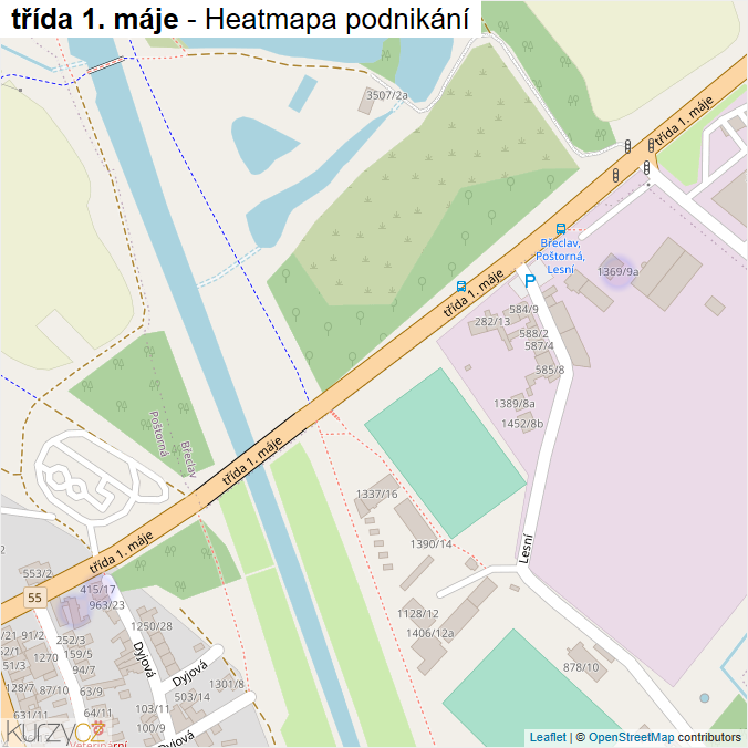 Mapa třída 1. máje - Firmy v ulici.