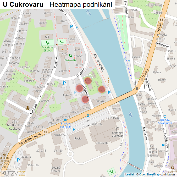 Mapa U Cukrovaru - Firmy v ulici.