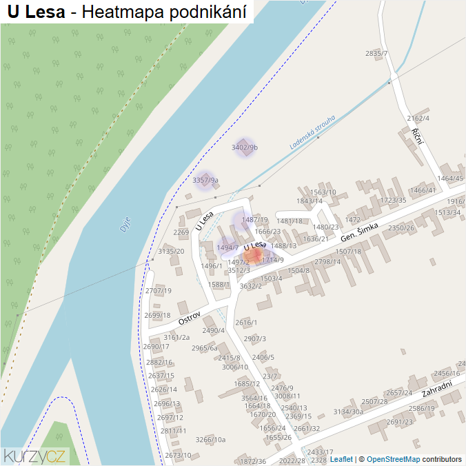 Mapa U Lesa - Firmy v ulici.