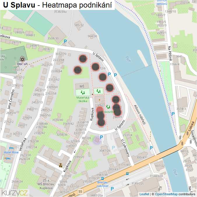 Mapa U Splavu - Firmy v ulici.