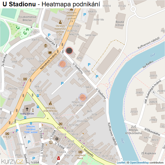 Mapa U Stadionu - Firmy v ulici.