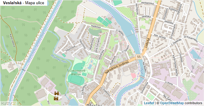 Veslařská - mapa ulice
