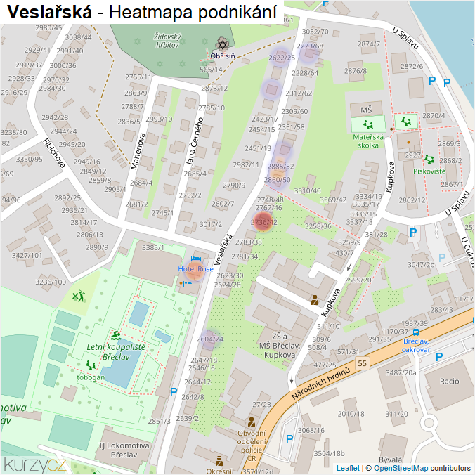 Mapa Veslařská - Firmy v ulici.
