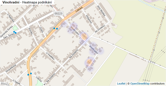 Vinohradní - mapa podnikání