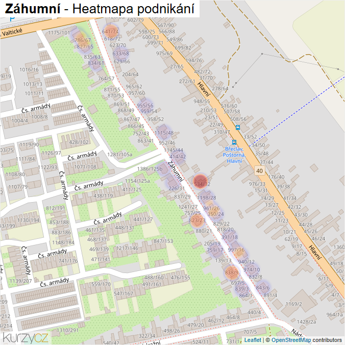 Mapa Záhumní - Firmy v ulici.