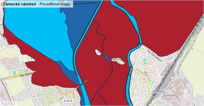 Zámecké náměstí - záplavové mapy stoleté vody