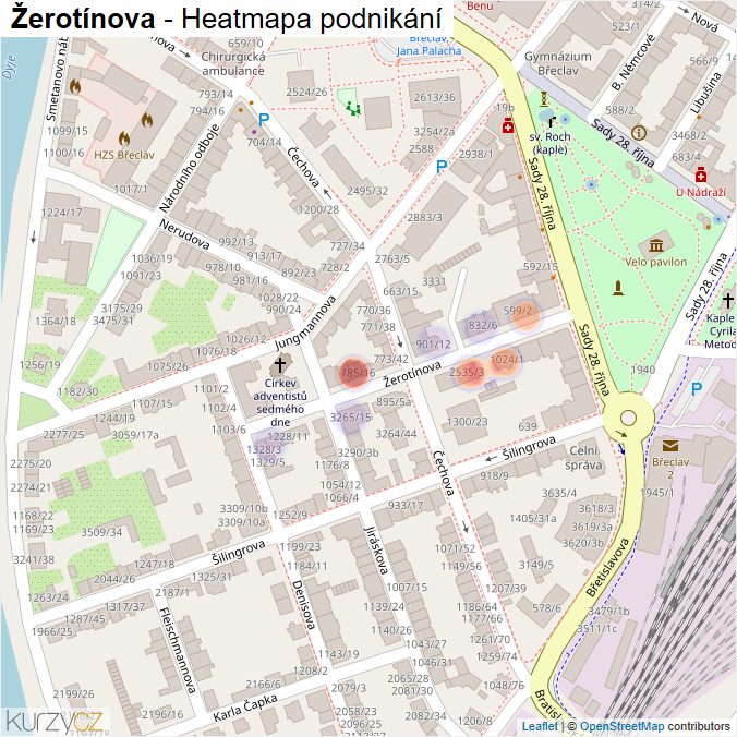 Mapa Žerotínova - Firmy v ulici.