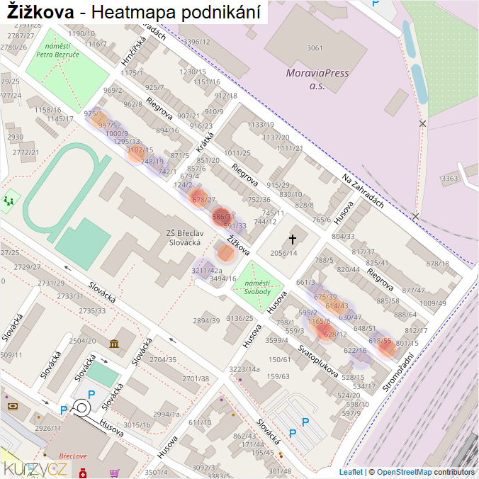 Mapa Žižkova - Firmy v ulici.