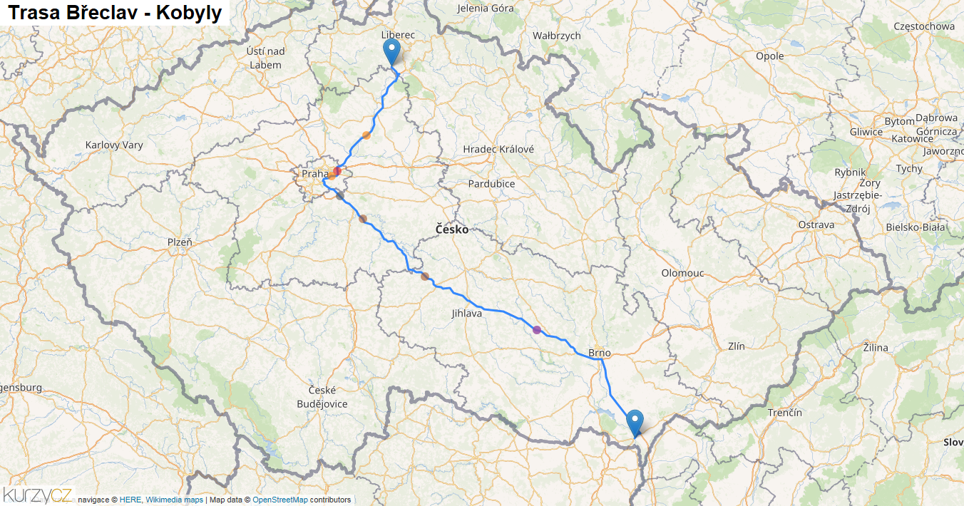 Břeclav-Kobyly, mapa trasy