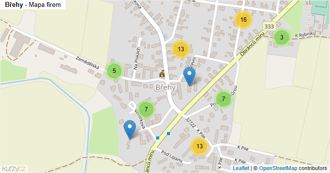Břehy - mapa firem