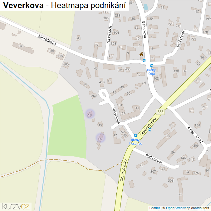 Mapa Veverkova - Firmy v ulici.